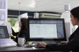 Real estate agent working in floor planner software